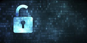 Safety concept: Opened Padlock on digital background